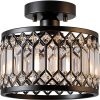 Pevfah Crystal Ceiling Light Dimmable Modern Black Chrome-0