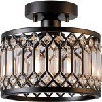 Pevfah Crystal Ceiling Light Dimmable Modern Black Chrome-0