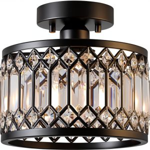 Pevfah Crystal Ceiling Light Dimmable Modern Black Chrome-0