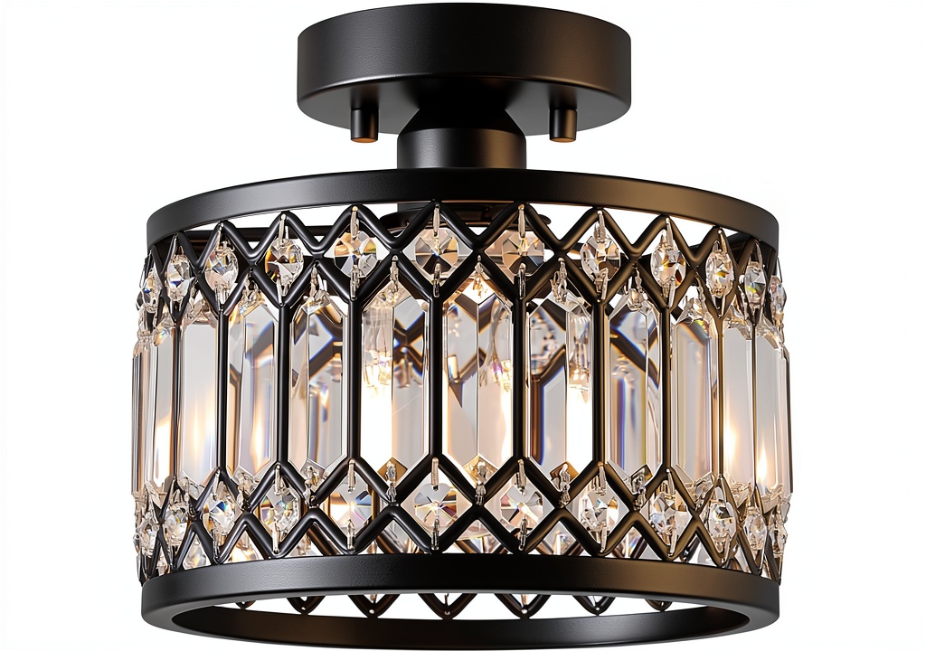Pevfah crystal ceiling light illuminating a modern bedroom