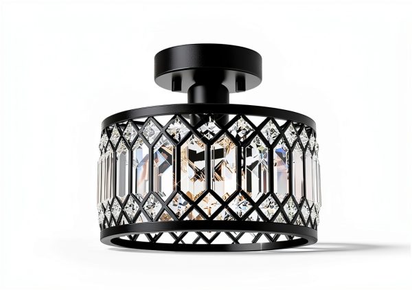 Pevfah Crystal Ceiling Light Dimmable Modern Black Chrome-4