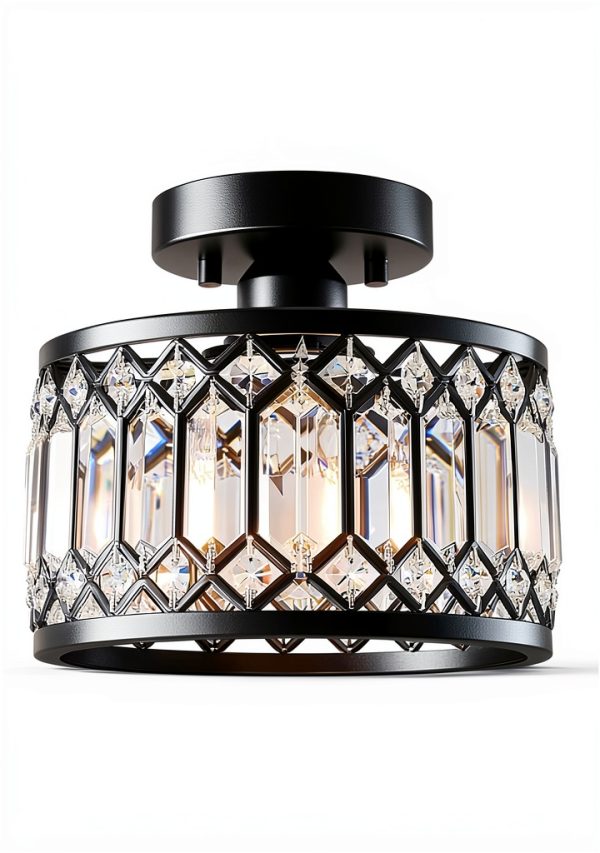 Pevfah Crystal Ceiling Light Dimmable Modern Black Chrome-3