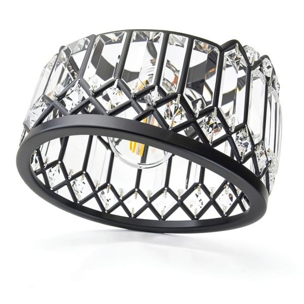 Pevfah Crystal Ceiling Light Dimmable Modern Black Chrome-6