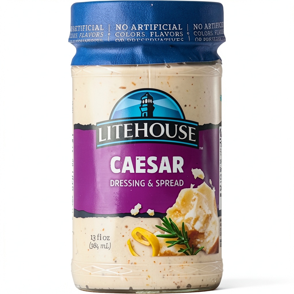 LAQP9 Caesar Salad Dressing bottle on a kitchen counter