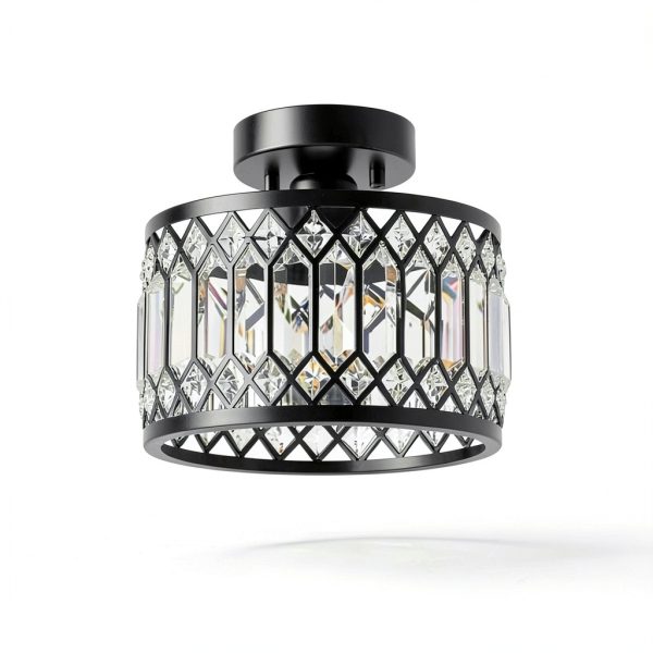Pevfah Crystal Ceiling Light Dimmable Modern Black Chrome-5
