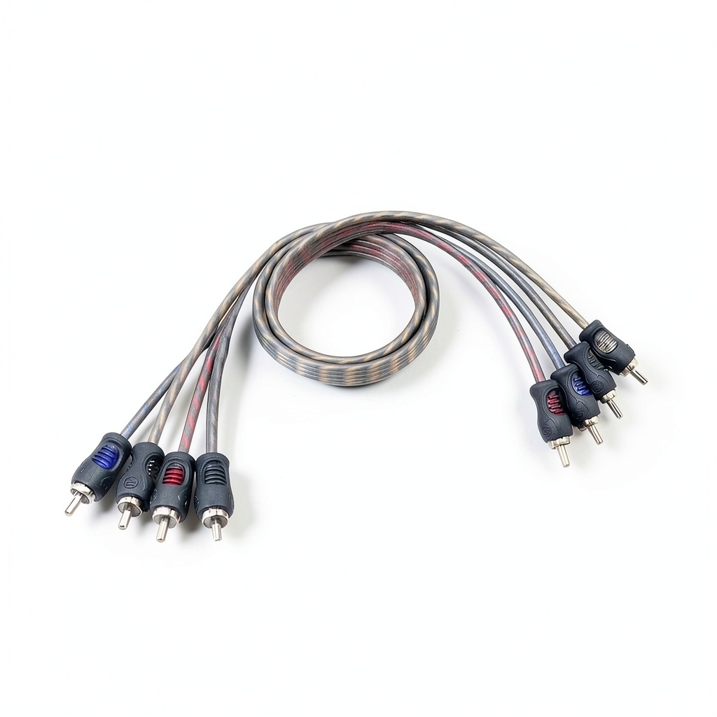 RECOIL RCA cable connecting speakers in a home theater