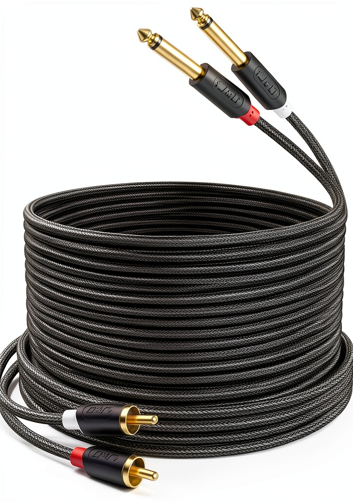 J&D RCA speaker cable connected to a home theater system