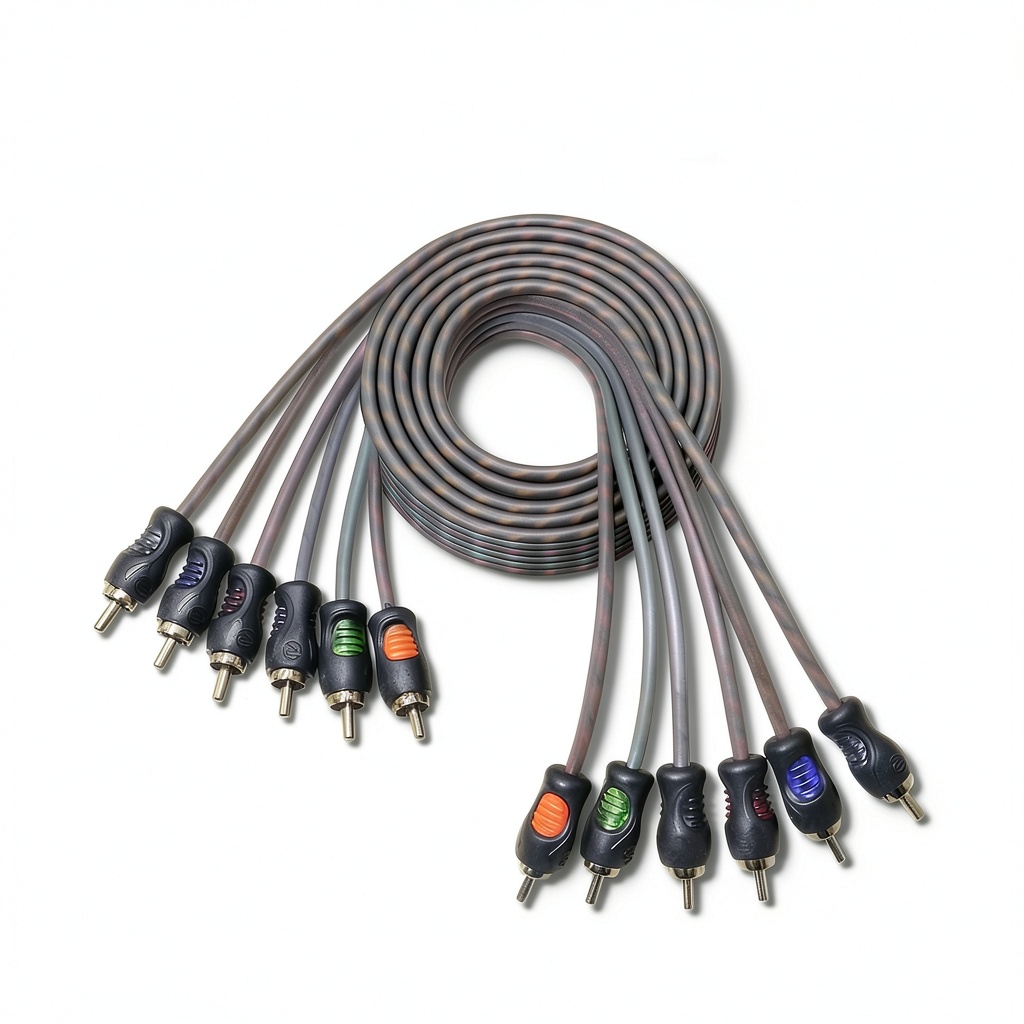 RECOIL RCA cable installed behind a home theater system
