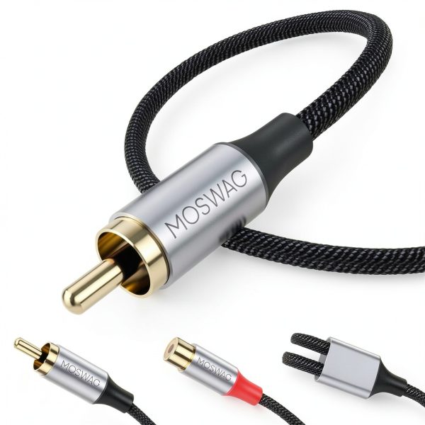 RCA Cable MOSWAG Male to Dual Female Audio Cable 2 Pack Black Braided-3
