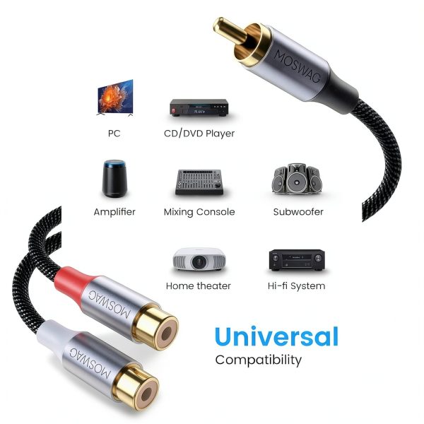RCA Cable MOSWAG Male to Dual Female Audio Cable 2 Pack Black Braided-4