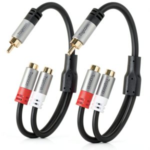Togconn RCA Y Splitter 1RCA Male to 2RCA Female Cable 0.6ft 2 Pack-0