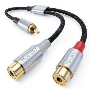 RCA Cable MOSWAG Male to Dual Female Audio Cable 2 Pack Black Braided-0