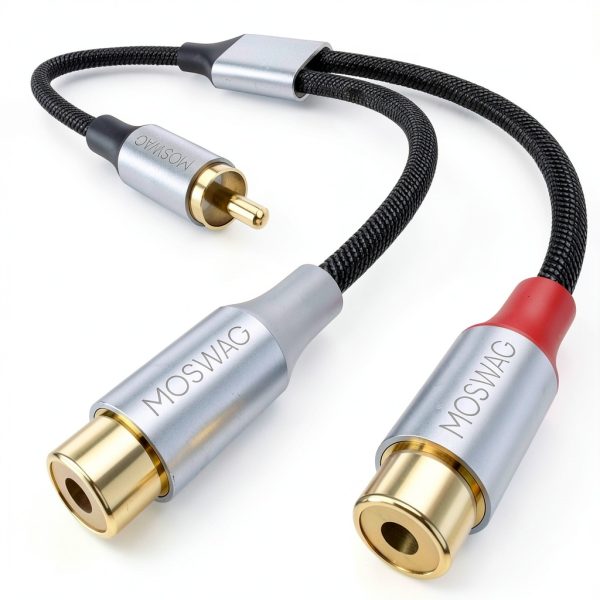 RCA Cable MOSWAG Male to Dual Female Audio Cable 2 Pack Black Braided-0