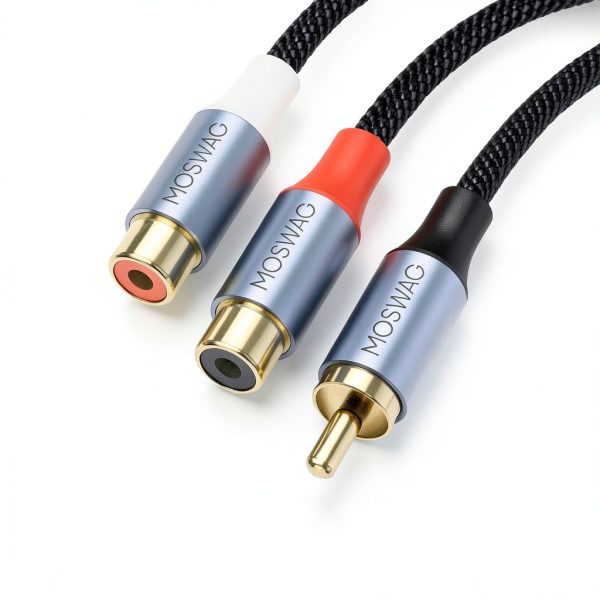 RCA Cable MOSWAG Male to Dual Female Audio Cable 2 Pack Black Braided-2